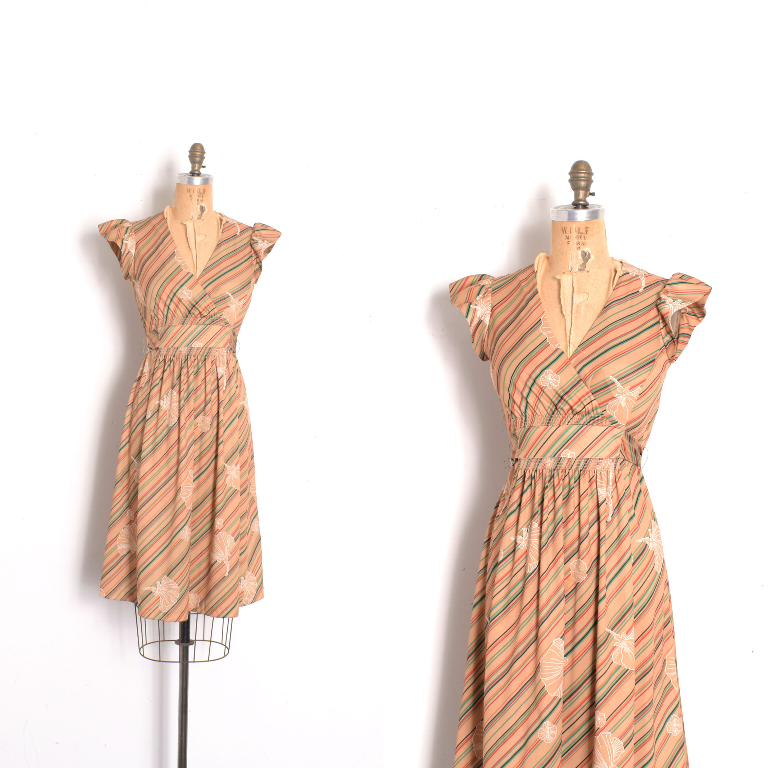 '70s Floral and Stripe Dress-small — La Poubelle Vintage